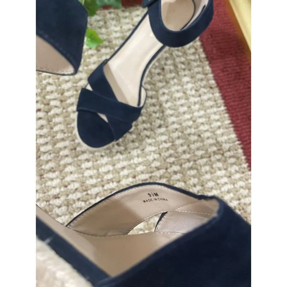PELLE MODA Rowel Espadrille Wedge Sandal in Blue, 9.5